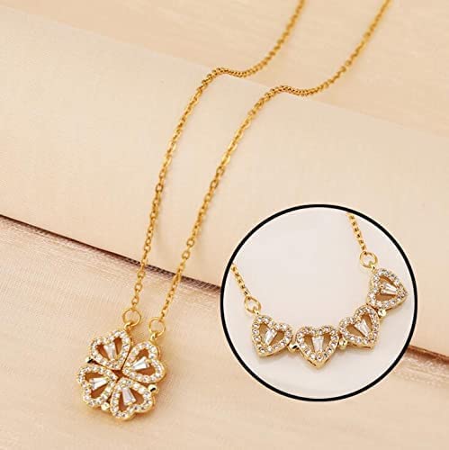 Crystal Clover Heart Necklace: Elegant Magnetic Jewelry